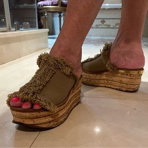 Chloe tan denim cork platform